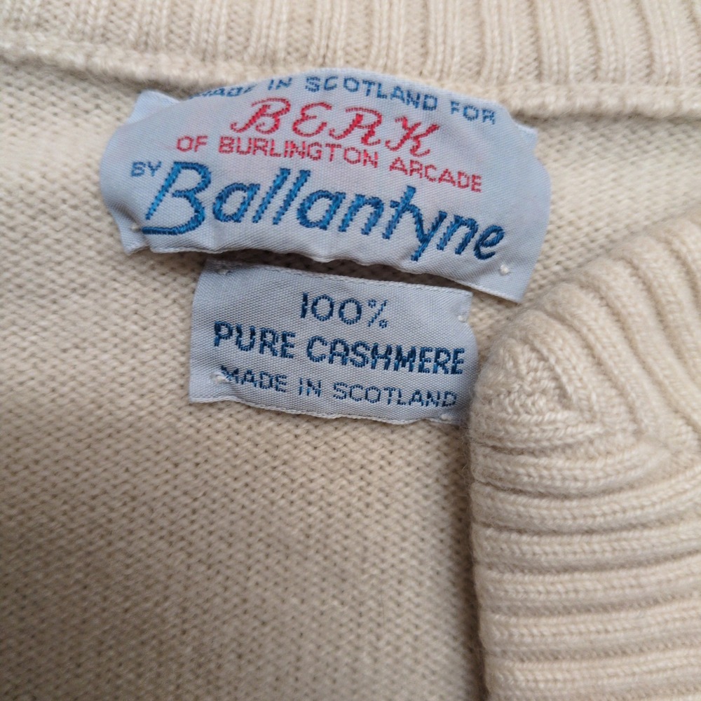Vtg Ballantyne Cardigan Cream White 100% Cashmere Thick Scotland Open Front M - Picture 4 of 8